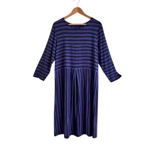 NWT Gudrun Sjoden Brush Dress Striped Blue Purple Sz Large Lagan Artsy